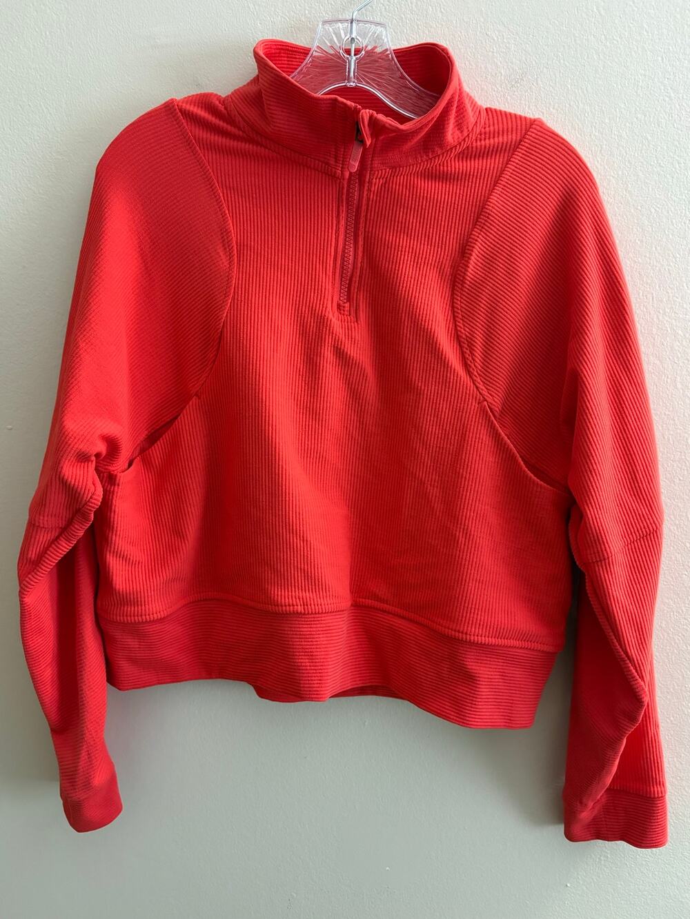Zella Ottoman Ribbed 1/4 Zip Pullover Sweatshirt Coral Red Crop Women's Size S